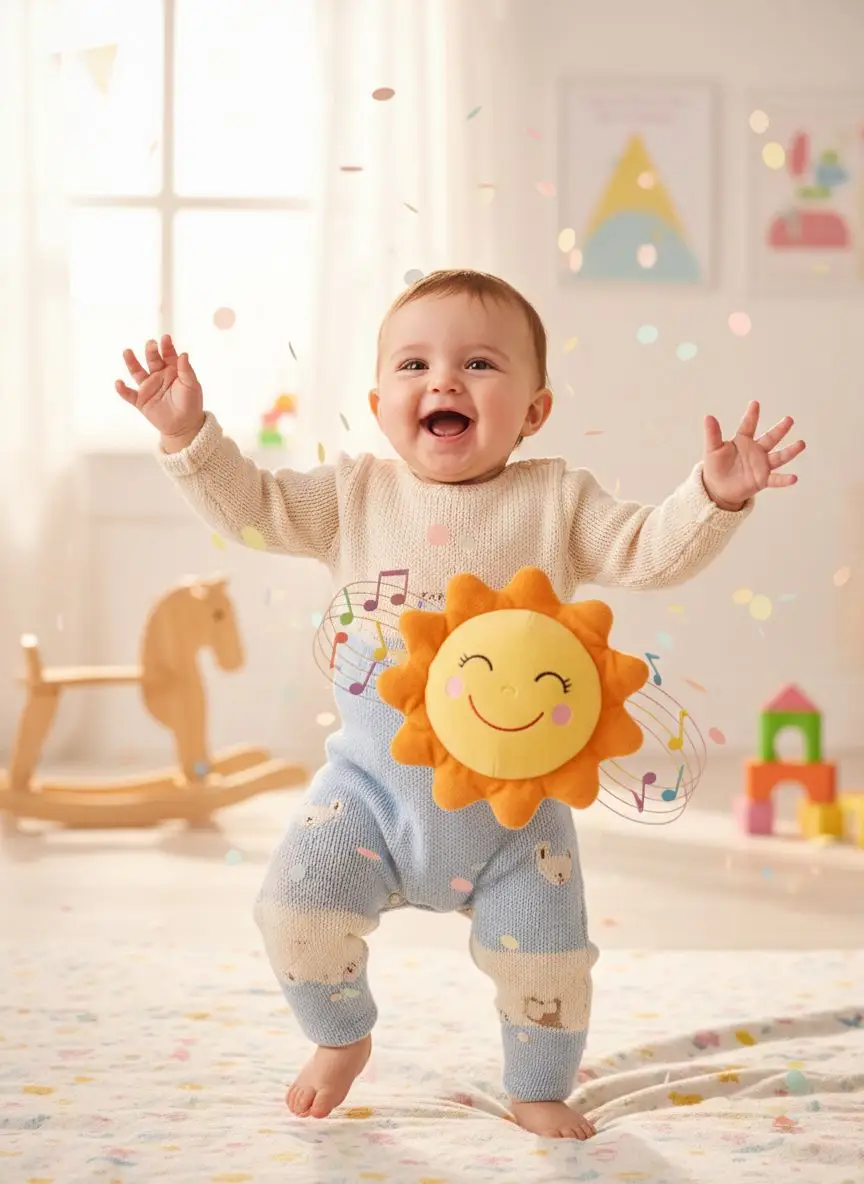AI generated cute baby holding, laughing and dancing with happy mood - adorable baby AI art by AI Image Agent